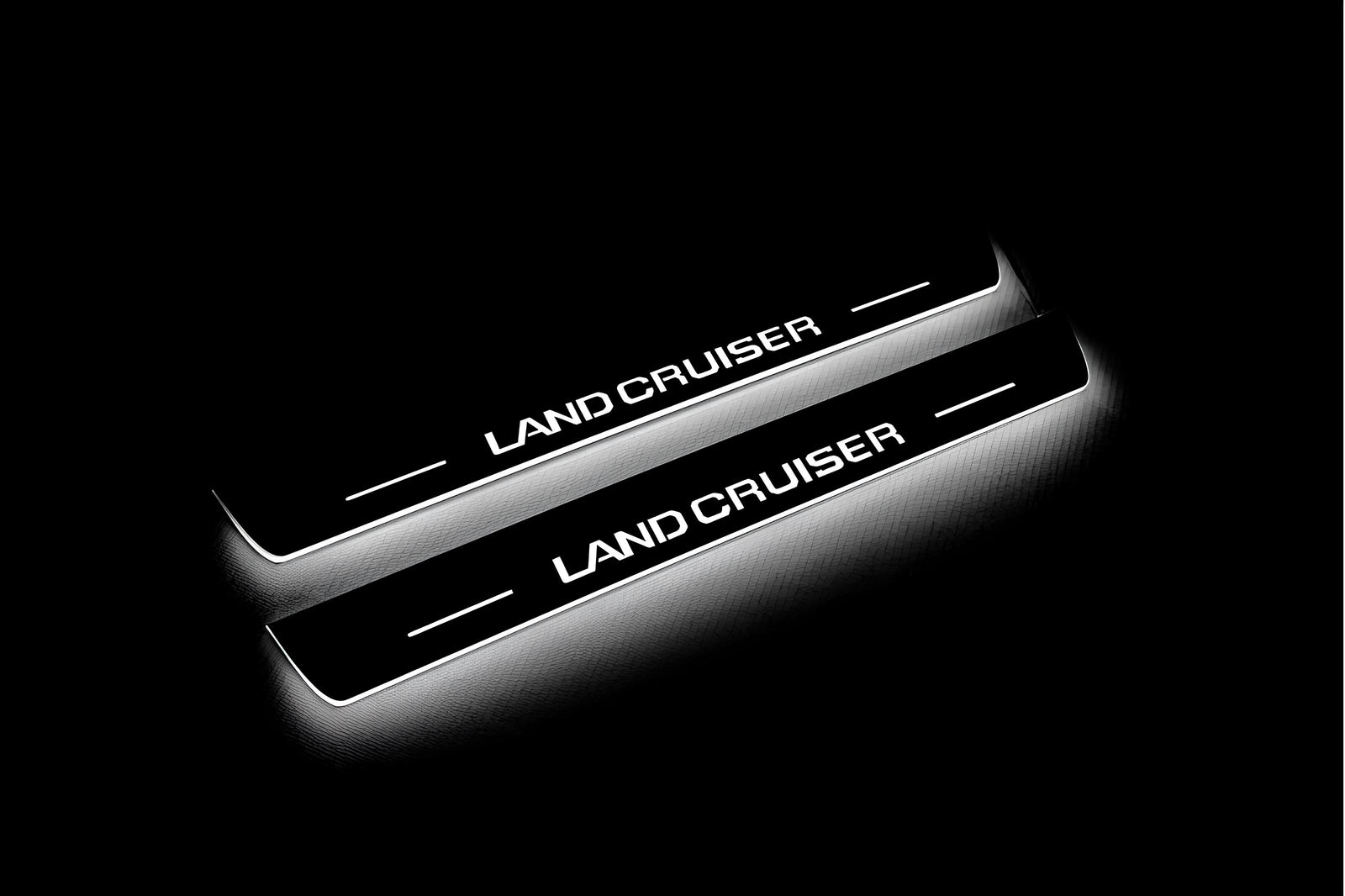 Toyota Prado 250 2023+ LED door sill plates in stainless steel with Land Cruiser logo