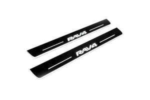 Illuminated LED Door Sill Tread Plates Toyota Rav4 IV 2013-2018 With Rav4 Logo Toyota Led Door Sills opdesign