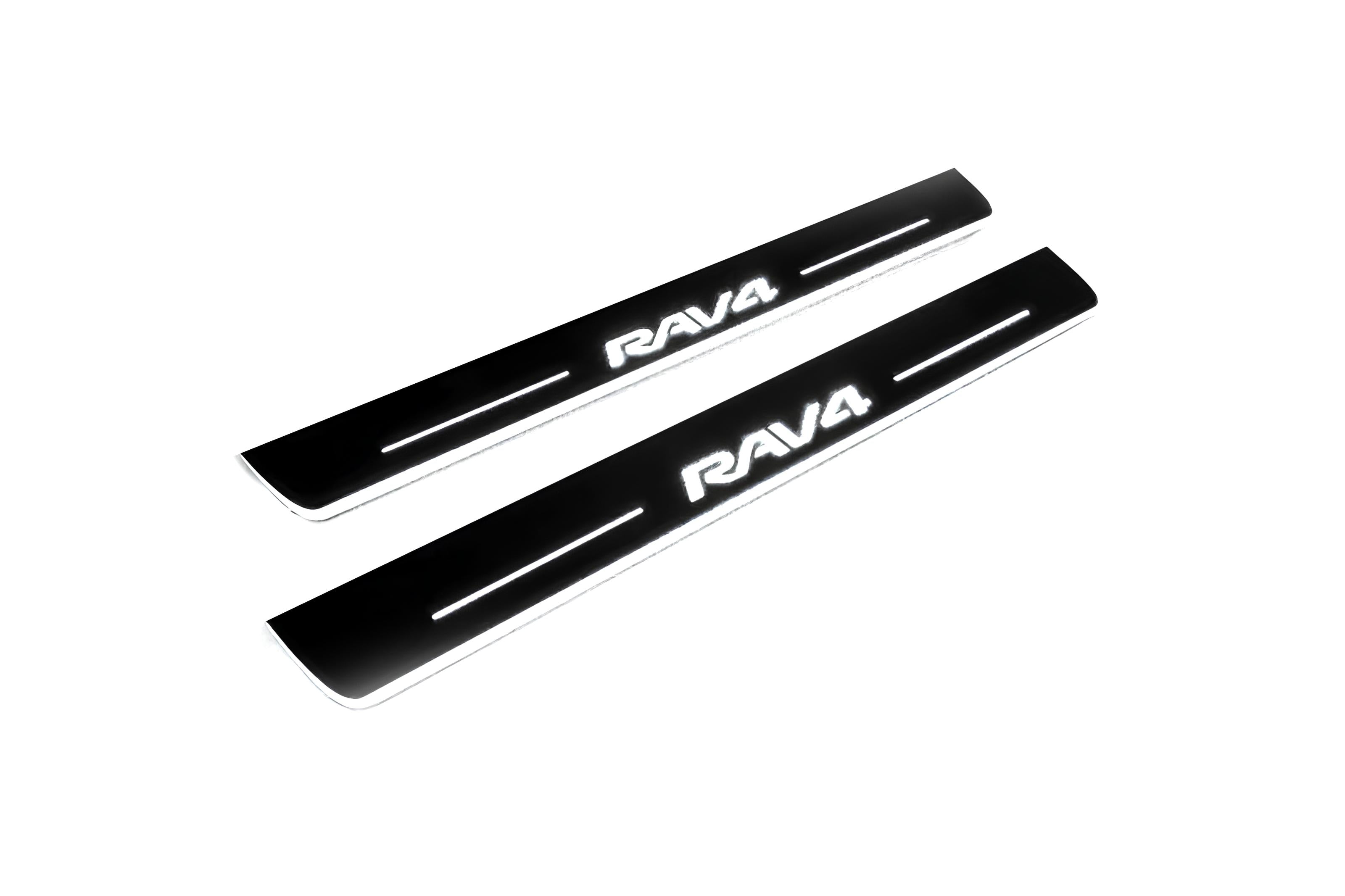 Illuminated LED Door Sill Tread Plates Toyota Rav4 IV 2013-2018 With Rav4 Logo Toyota Led Door Sills opdesign