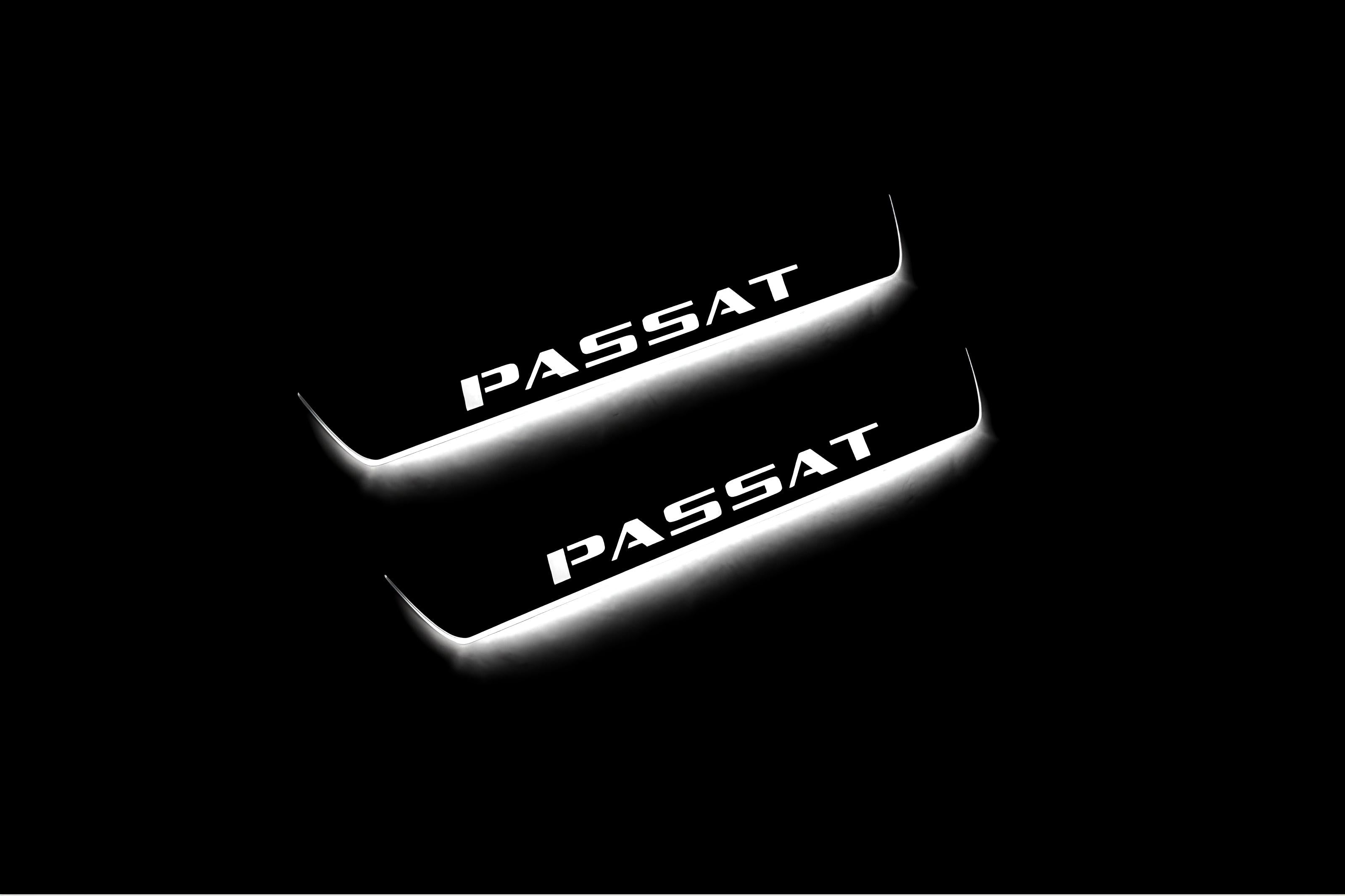 Illuminated LED Door Sill Tread Plates Volkswagen Passat B8 2015-2023 With Passat Logo (type 1) Volkswagen Led Door Sills decoinfabric