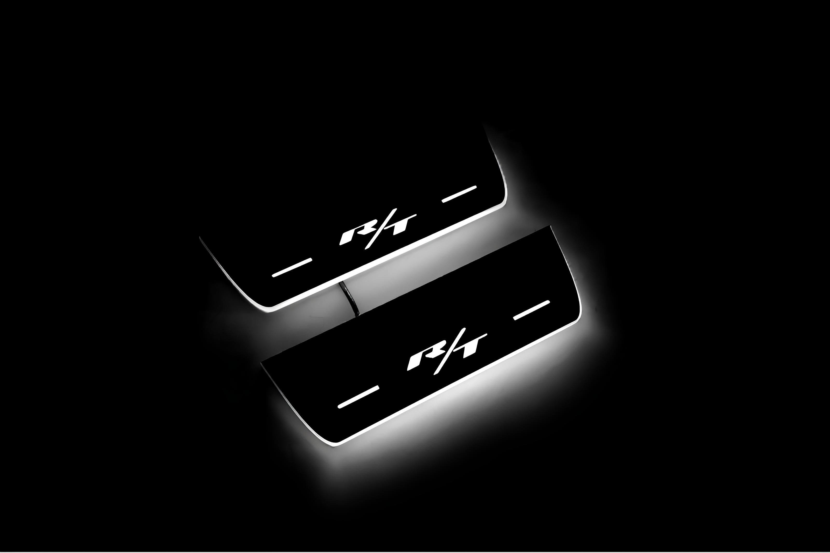 Illuminated LED Door Sill Tread Plates Dodge Durango III 2011+ With Durango R/T Logo Dodge Led Door Sills opdesign