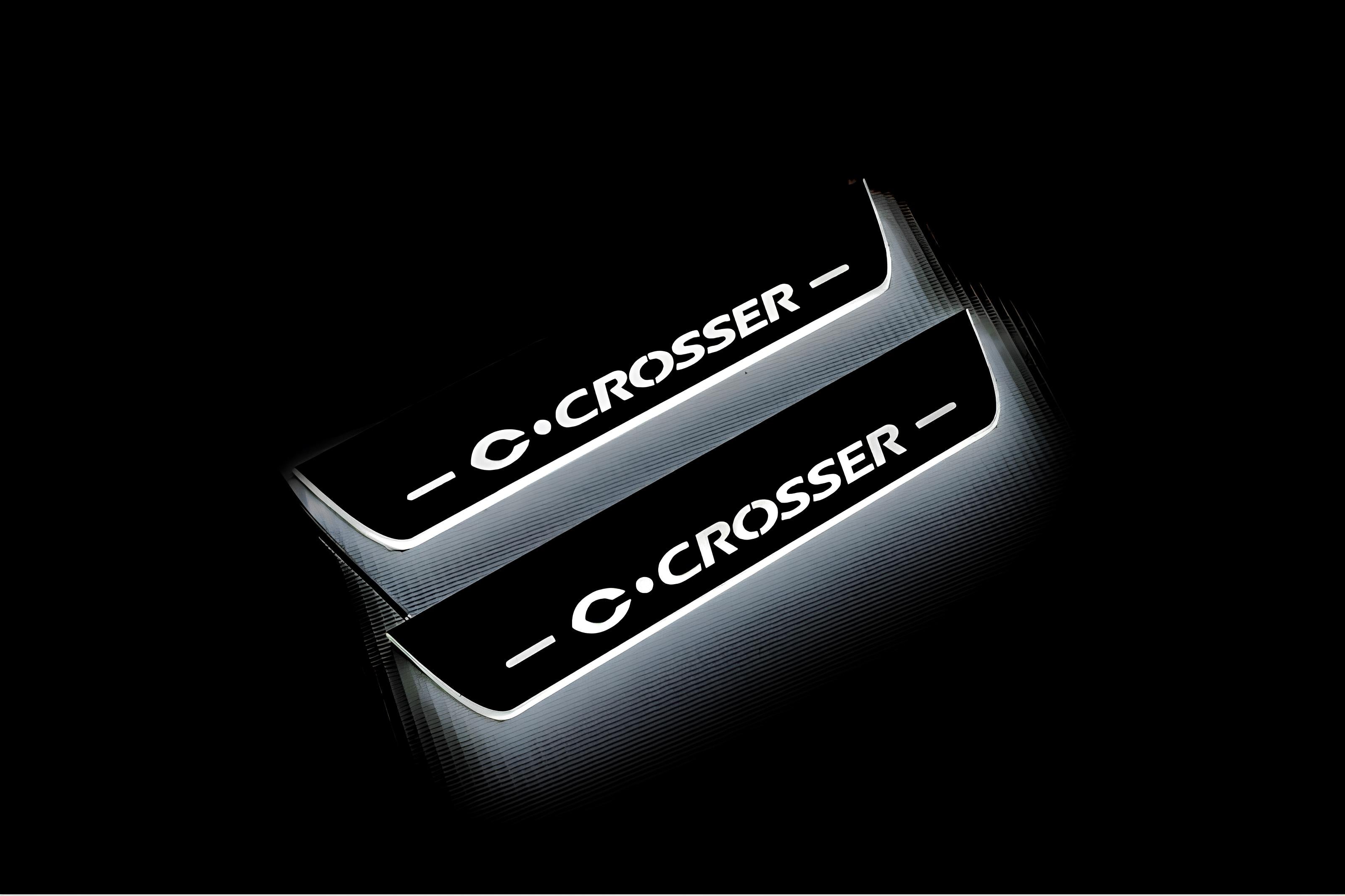 Illuminated LED Door Sill Tread Plates Citroen C-Crosser 2007-2012 With C-Crosser Logo Citroen Led Door Sills opdesign