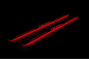 Illuminated LED Door Sill Tread Plates Dodge RAM 2500 V 2019+ With REBEL Logo Dodge Led Door Sills opdesign