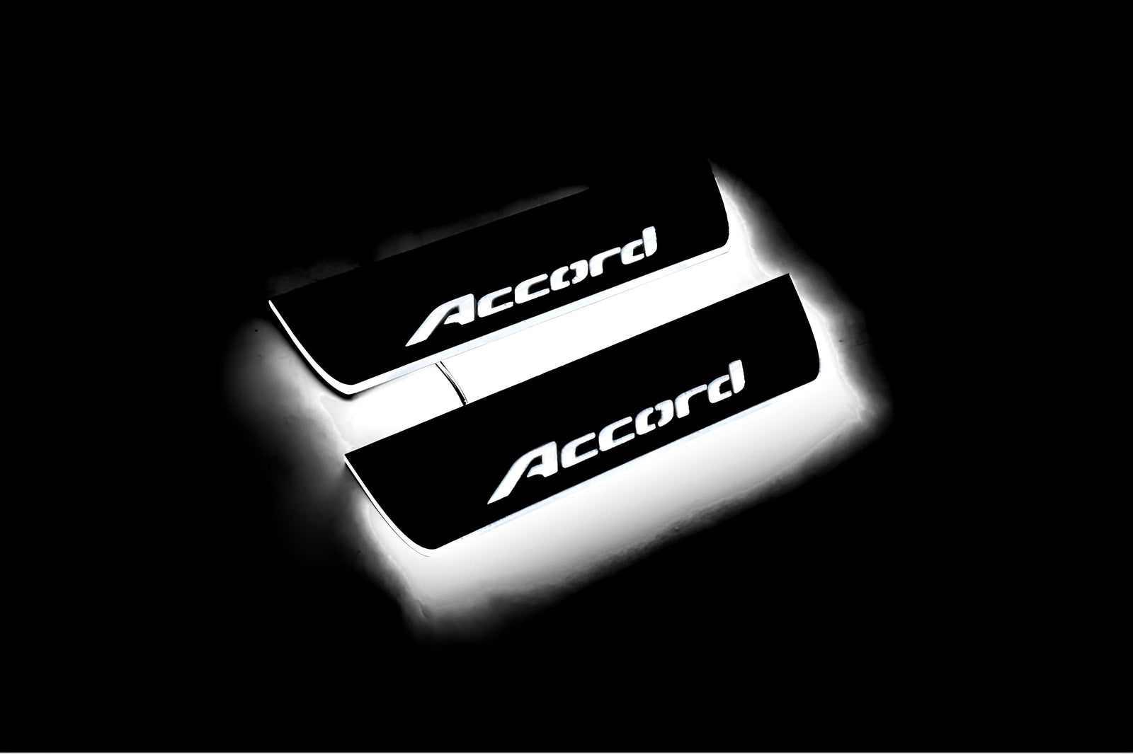Honda Accord IX 2013+ LED door sill plates in stainless steel with Accord logo