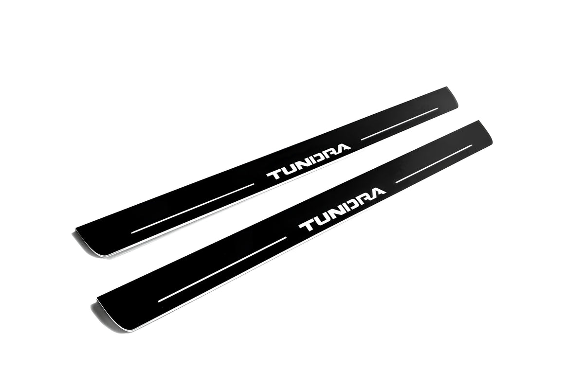 Toyota Tundra II XK50 2007+ illuminated entry guards in stainless steel with Tundra logo