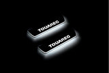 Volkswagen Touareg II 2010+ entry guards in stainless steel with Touareg logo