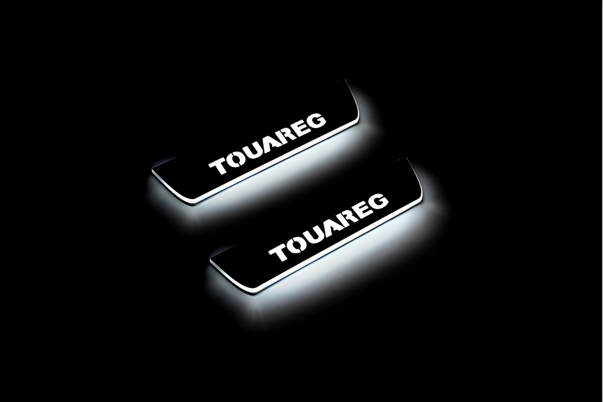 Volkswagen Touareg II 2010+ entry guards in stainless steel with Touareg logo