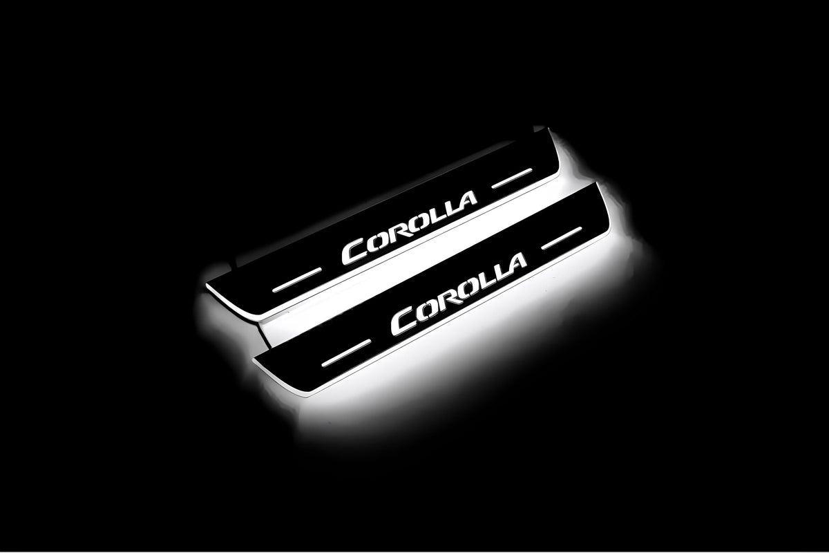 LED door sill plates Toyota Corolla XI 2013+ stainless steel with Corolla logo