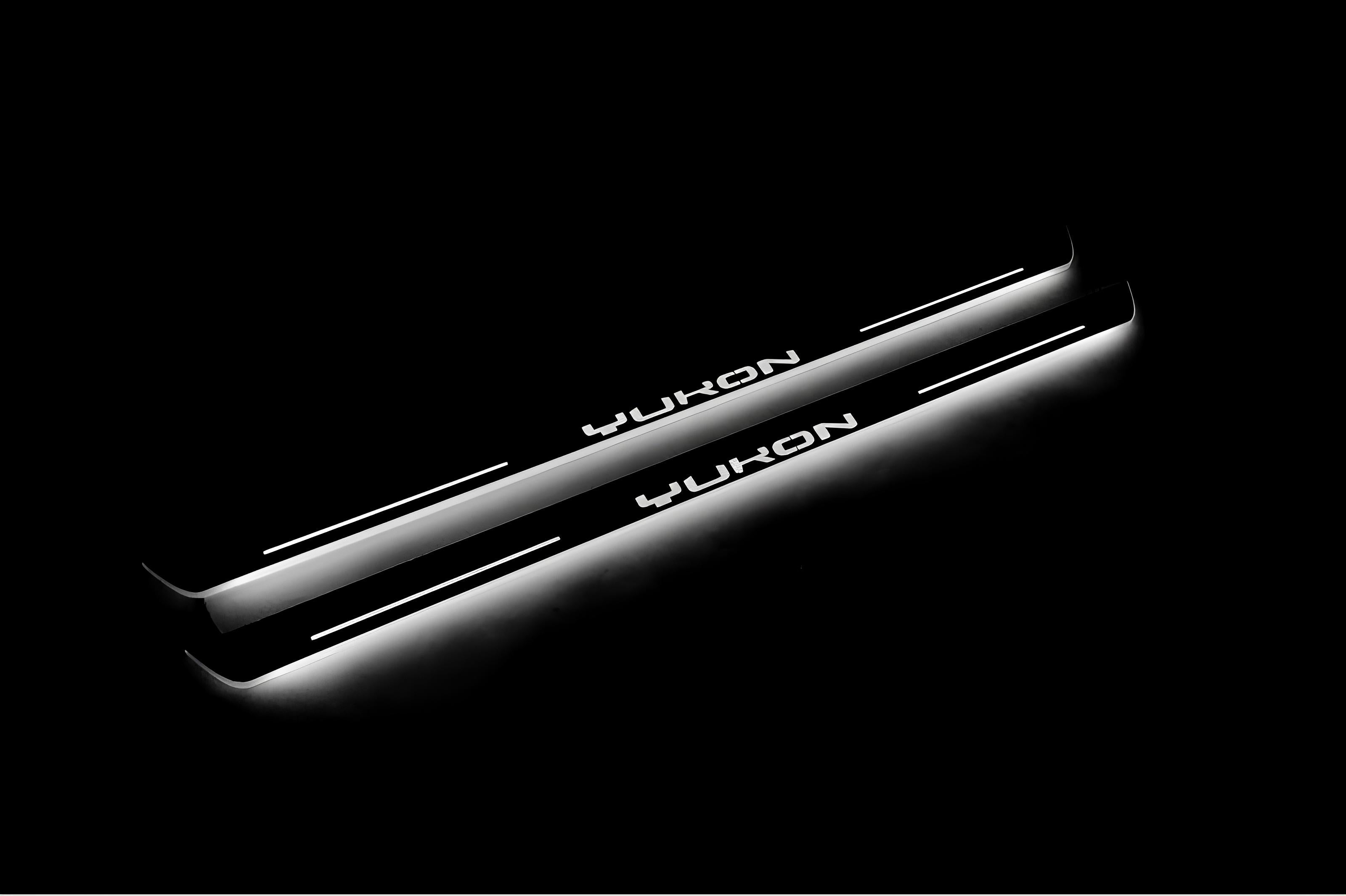 Illuminated LED Door Sill Tread Plates GMC Yukon V 2020+ With Yukon Logo GMC Led Door Sills opdesign