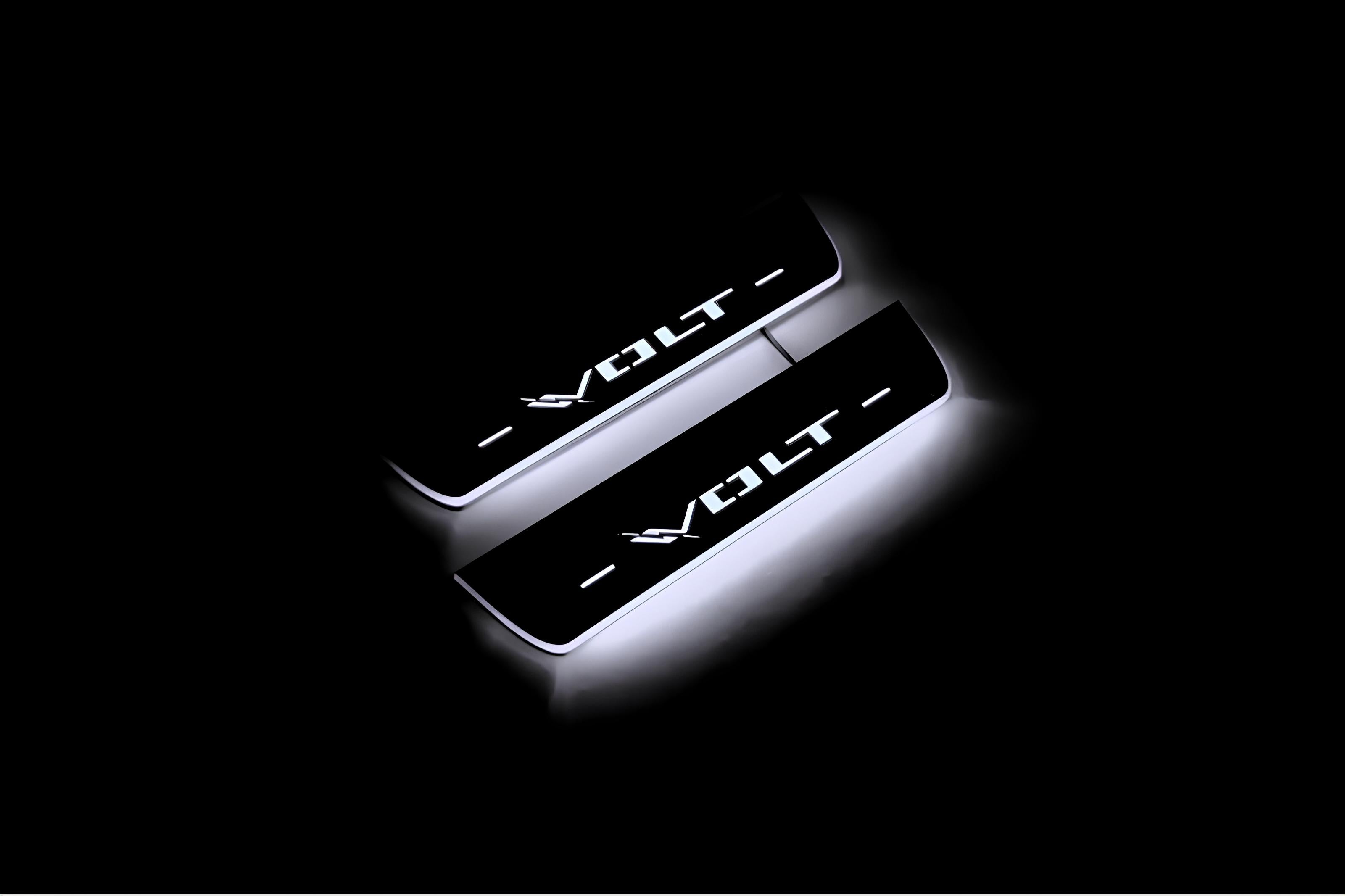 Illuminated LED Door Sill Tread Plates Chevrolet Volt II 2016-2019 With Volt Logo Chevrolet Led Door Sills opdesign