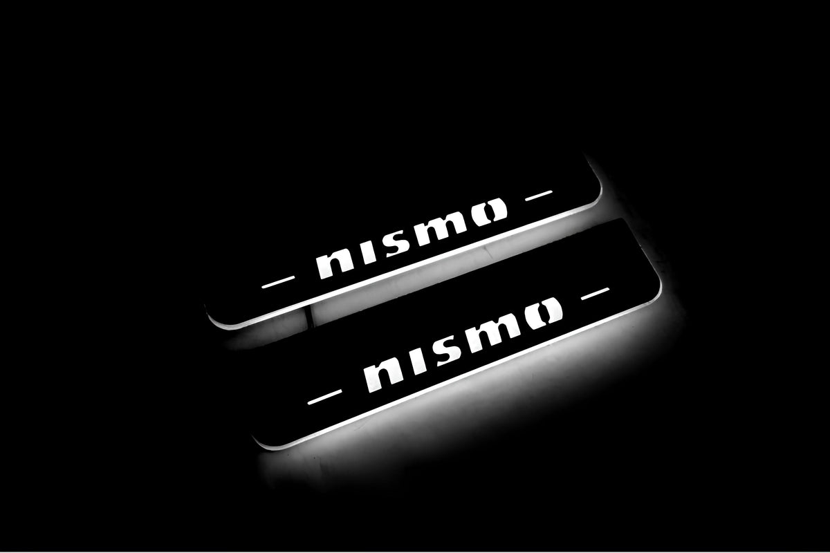 LED door sill plates Nissan Patrol Y62 2010+ in stainless steel with NISMO logo