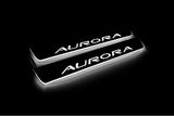 Oldsmobile Aurora I 1995+ door sill plates in stainless steel with Aurora logo