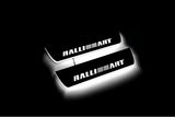 Mitsubishi Lancer X 2007+ entry guards in stainless steel with RalliArt logo