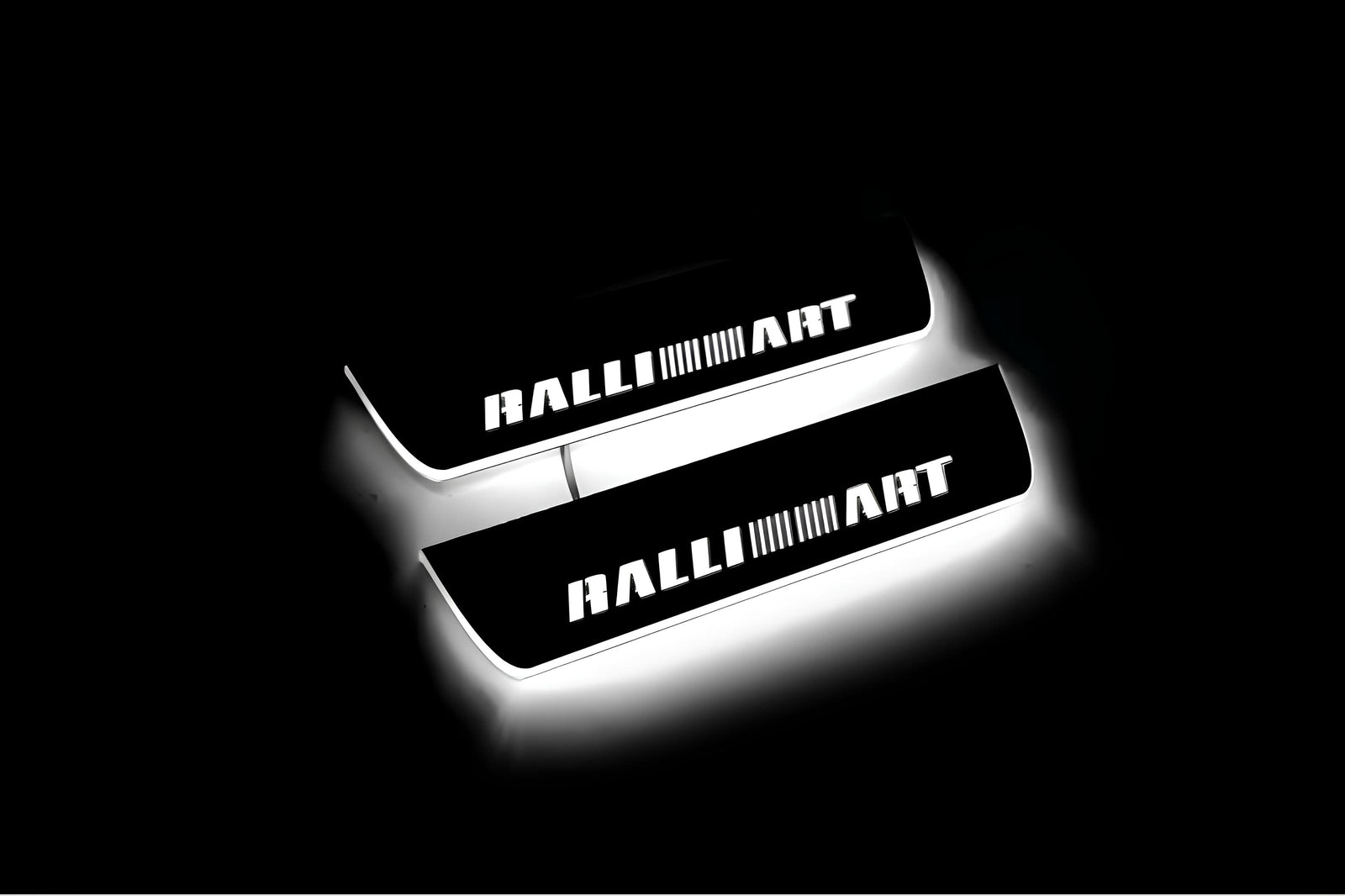Mitsubishi Lancer X 2007+ entry guards in stainless steel with RalliArt logo