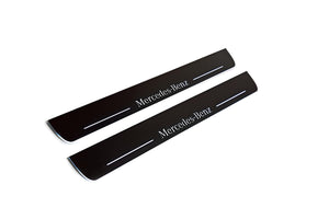 Illuminated LED Door Sill Tread Plates Mercedes GL X164 2006-2012 With Mercedes-Benz Logo Mercedes Led Door Sills opdesign