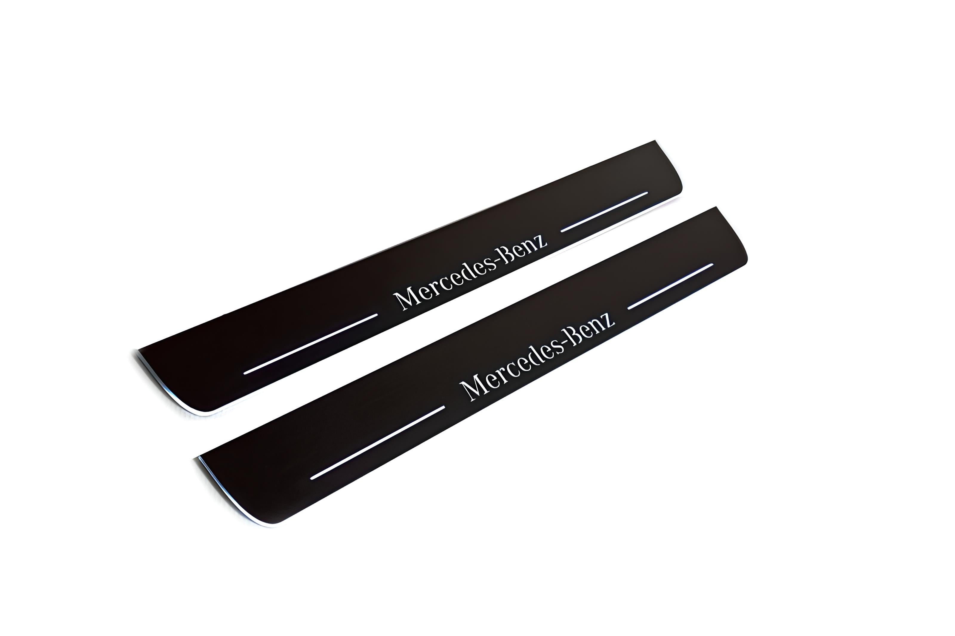 Illuminated LED Door Sill Tread Plates Mercedes GL X164 2006-2012 With Mercedes-Benz Logo Mercedes Led Door Sills opdesign