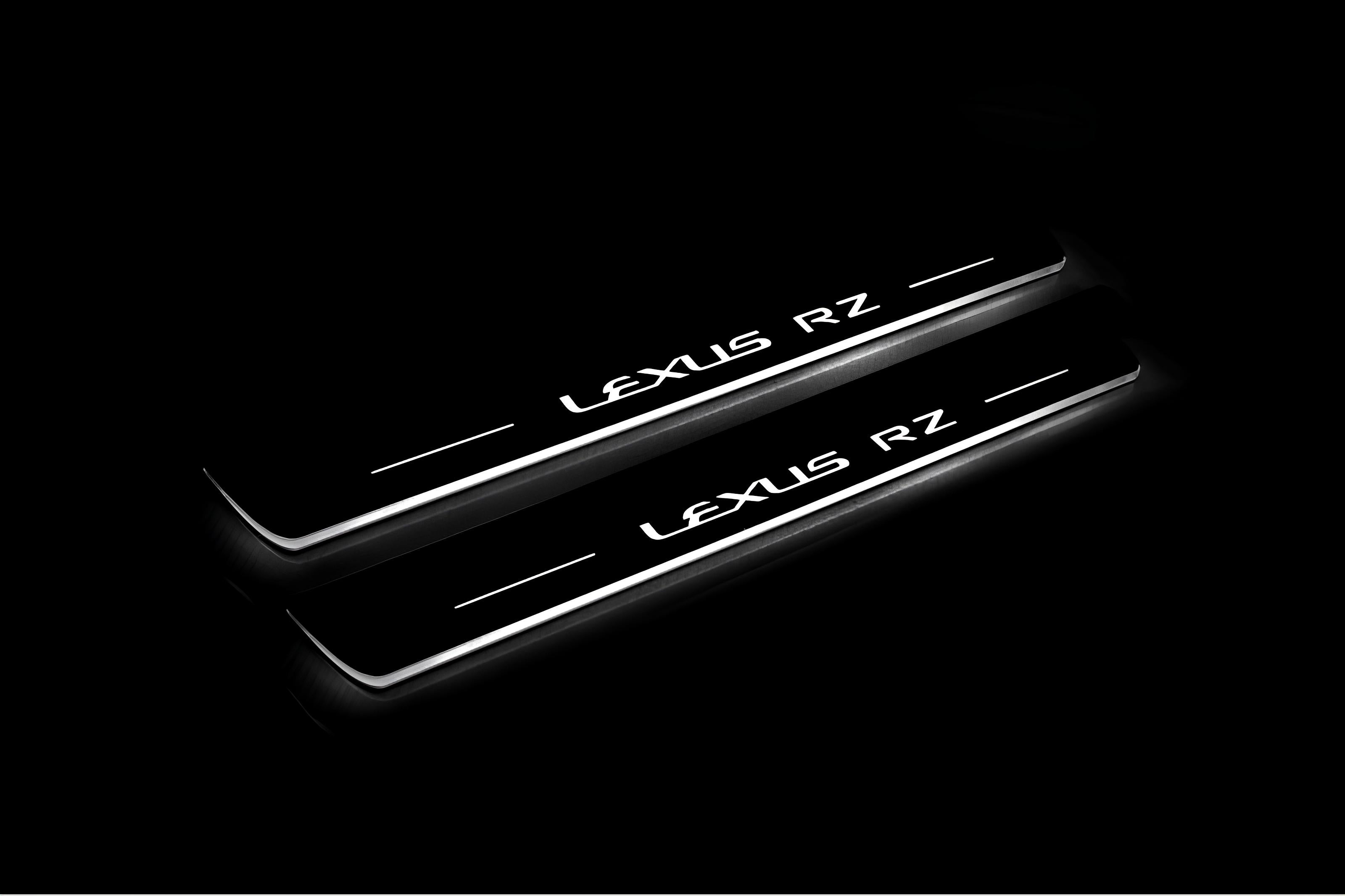 Illuminated LED Door Sill Tread Plates Lexus RZ 2022+ With Lexus RZ Logo Lexus Led Door Sills decoinfabric