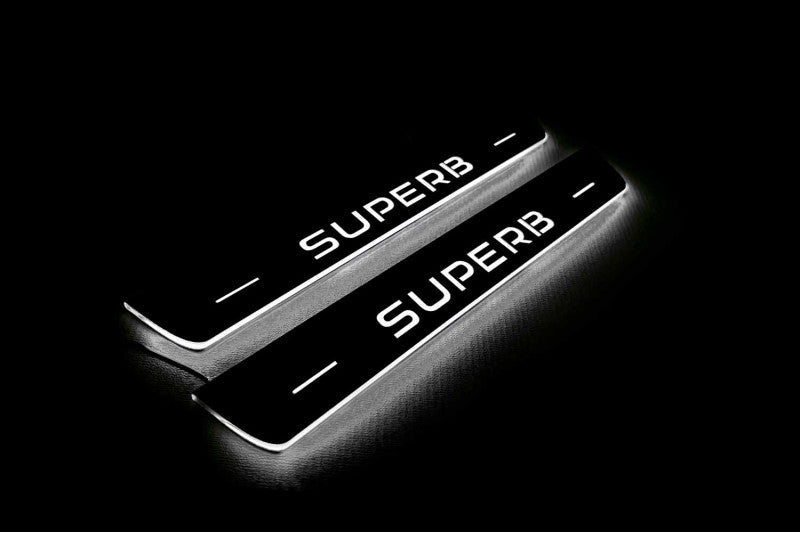 Skoda SuperB III 2015+ stainless steel illuminated entry guards with SuperB logo