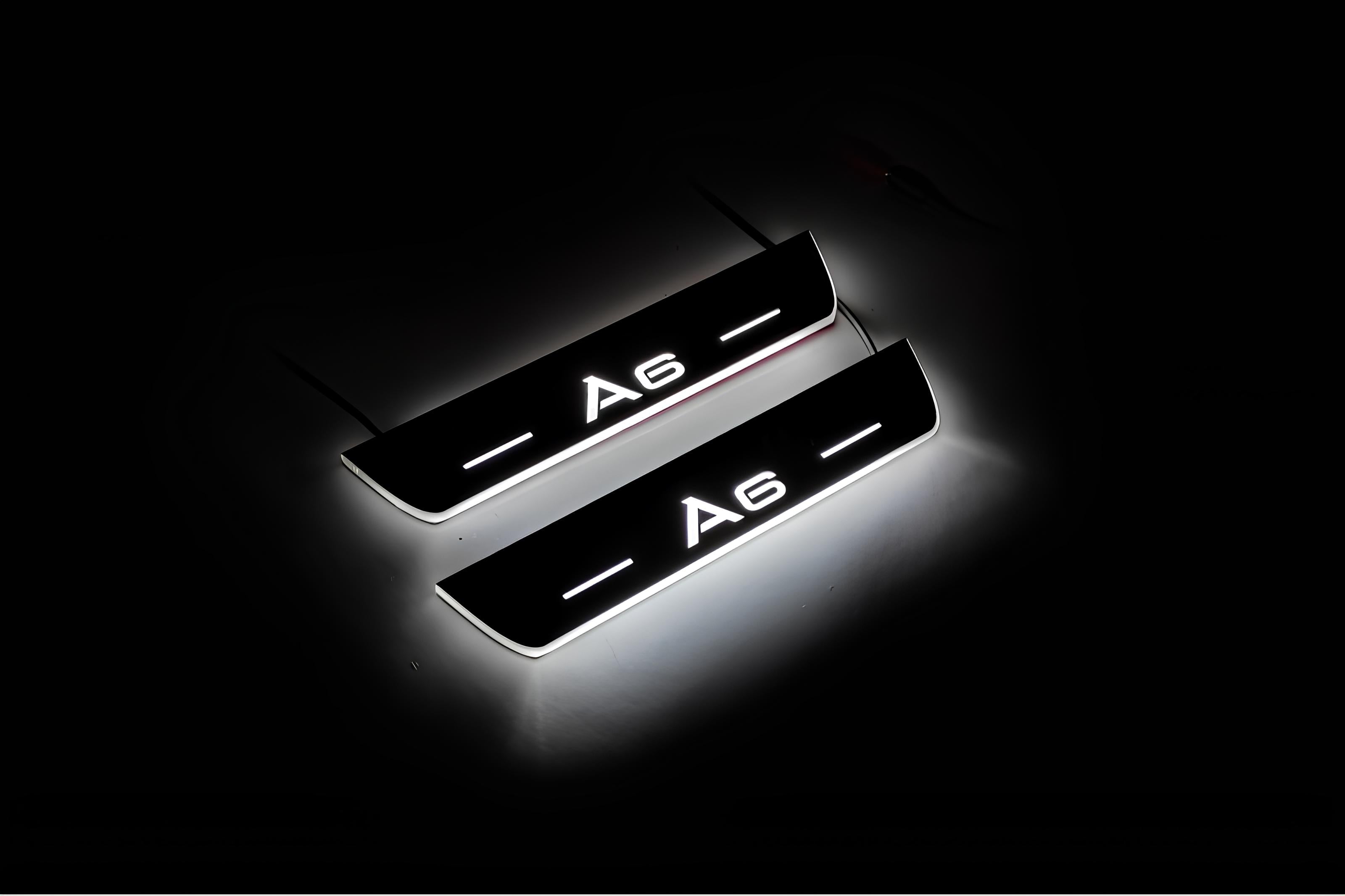 Illuminated LED Door Sill Tread Plates Audi A6 C7 2011-2018 With Audi A6 Logo Audi Led Door Sills decoinfabric