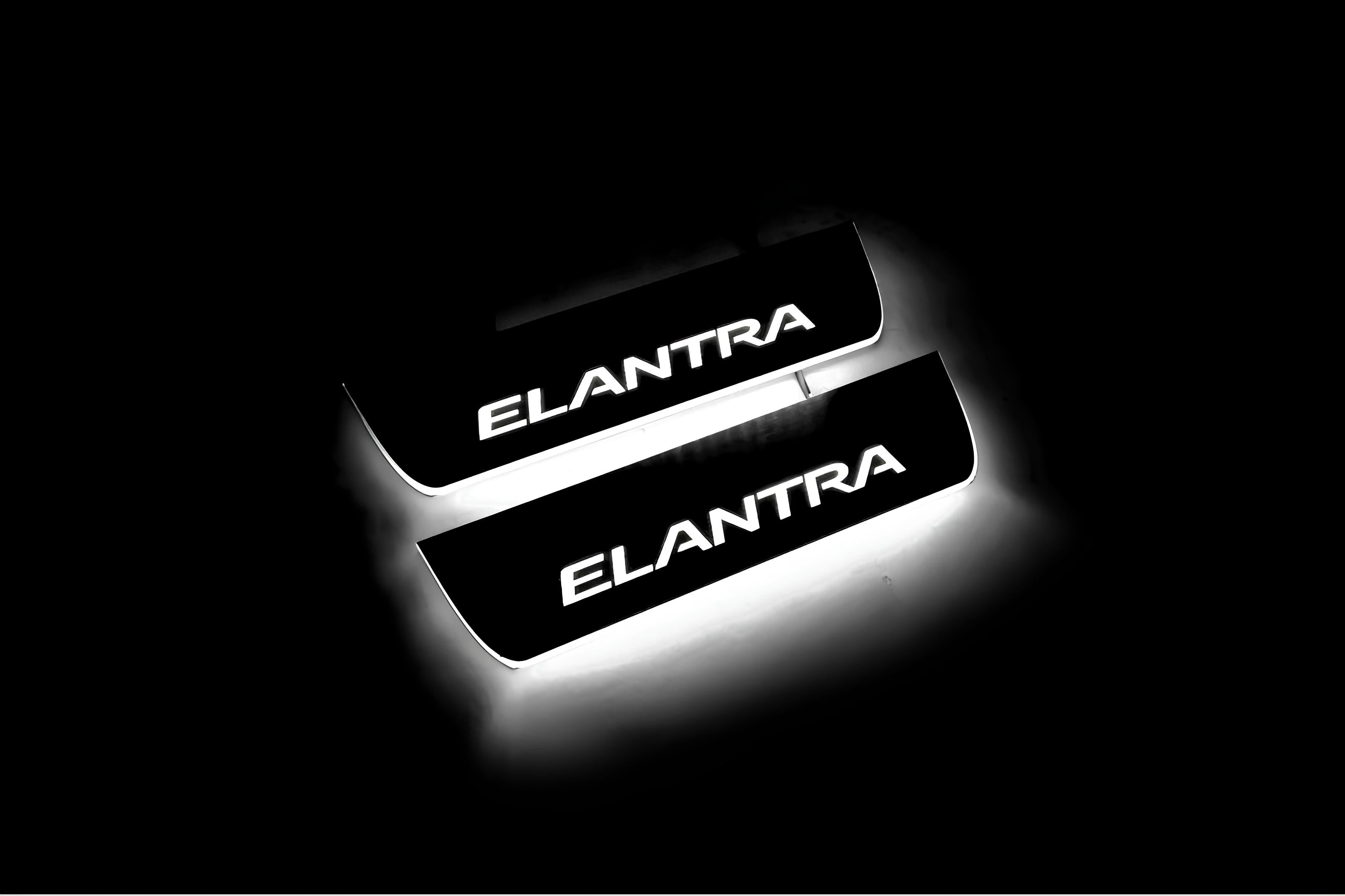 Illuminated LED Door Sill Tread Plates Hyundai Elantra V (MD) 2011-2016 With Elantra Logo Hyundai Led Door Sills opdesign