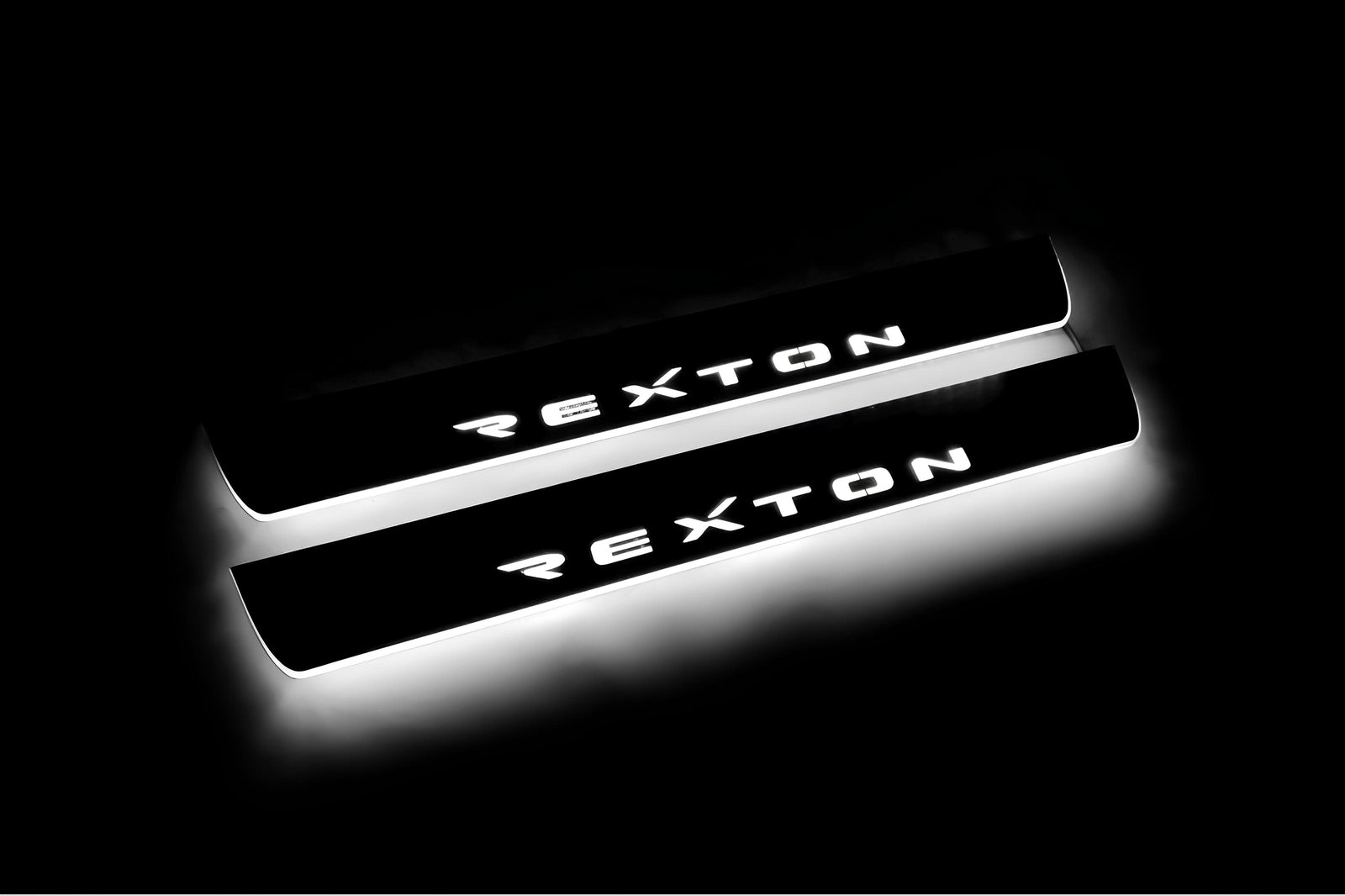 LED door sill plates SsangYong Rexton II 2006+ stainless steel with Rexton logo