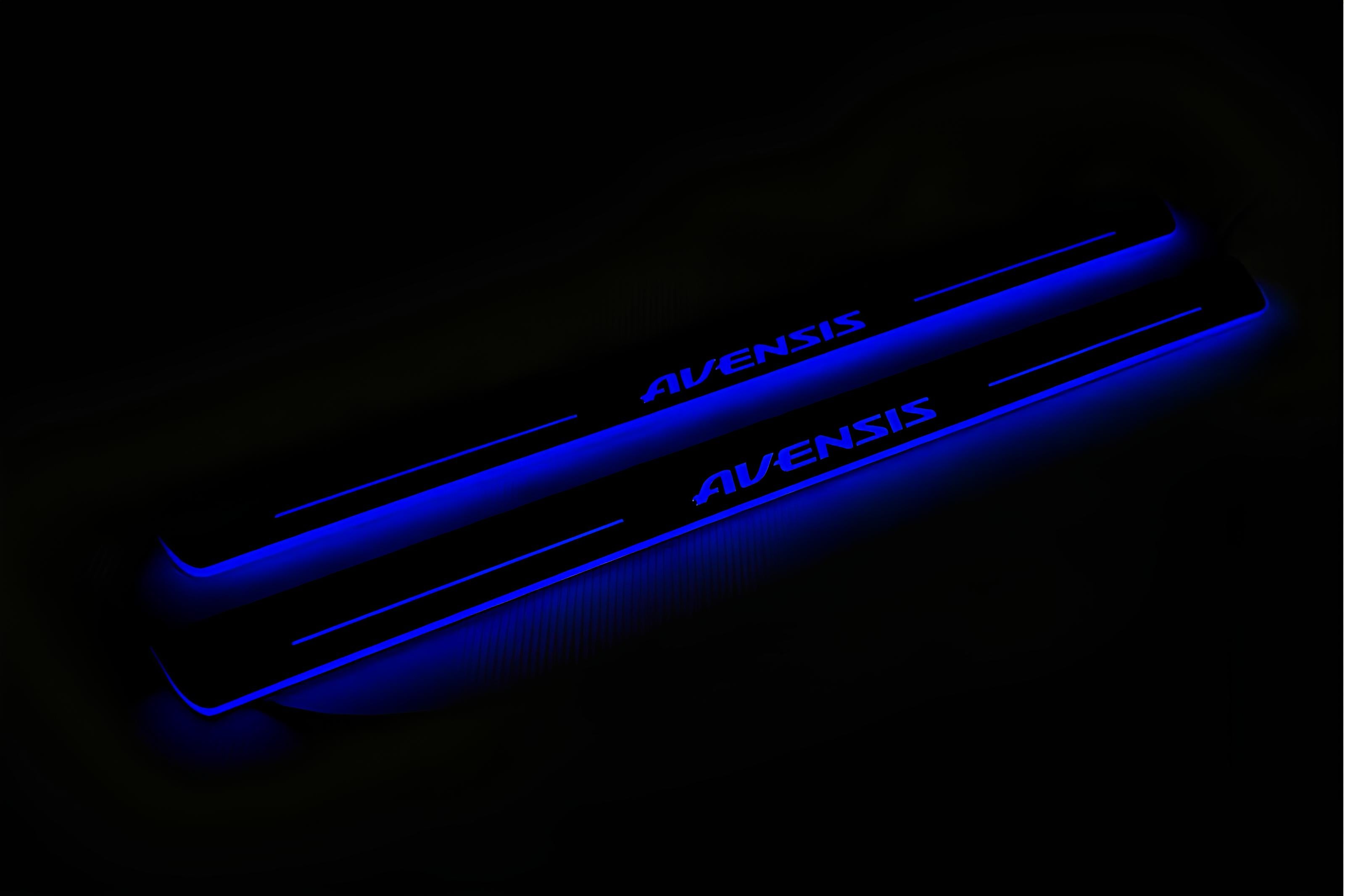 Illuminated LED Door Sill Tread Plates Toyota Avensis III 2009-2018 With Avensis Logo Toyota Led Door Sills opdesign