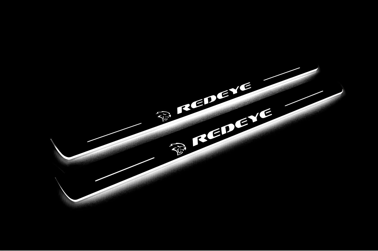 LED door sill plates Dodge Charger LD 2023+ in stainless steel with Hellcat REDEYE logo