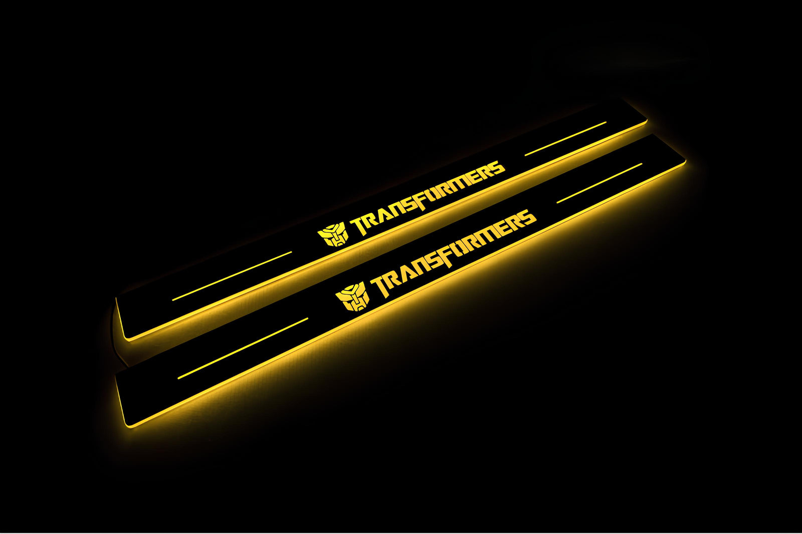 stainless steel LED door sill plates with Chevrolet Camaro V E37 2009+ with Transformers logo