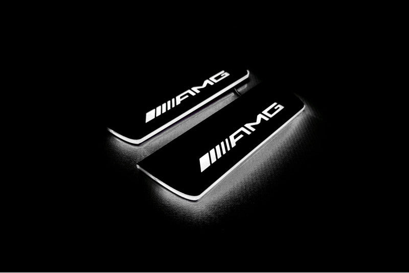 stainless steel LED door sill plates with Mercedes E W213 2016+ with AMG logo