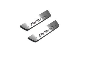 Illuminated LED Door Sill Tread Plates Toyota Rav4 IV 2013-2018 With Rav4 Logo Toyota Led Door Sills opdesign