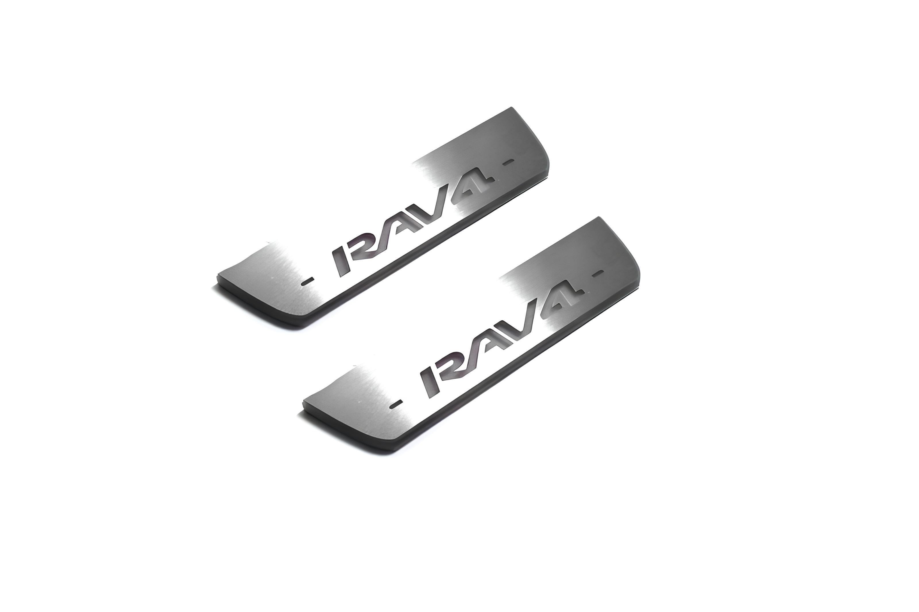 Illuminated LED Door Sill Tread Plates Toyota Rav4 IV 2013-2018 With Rav4 Logo Toyota Led Door Sills opdesign