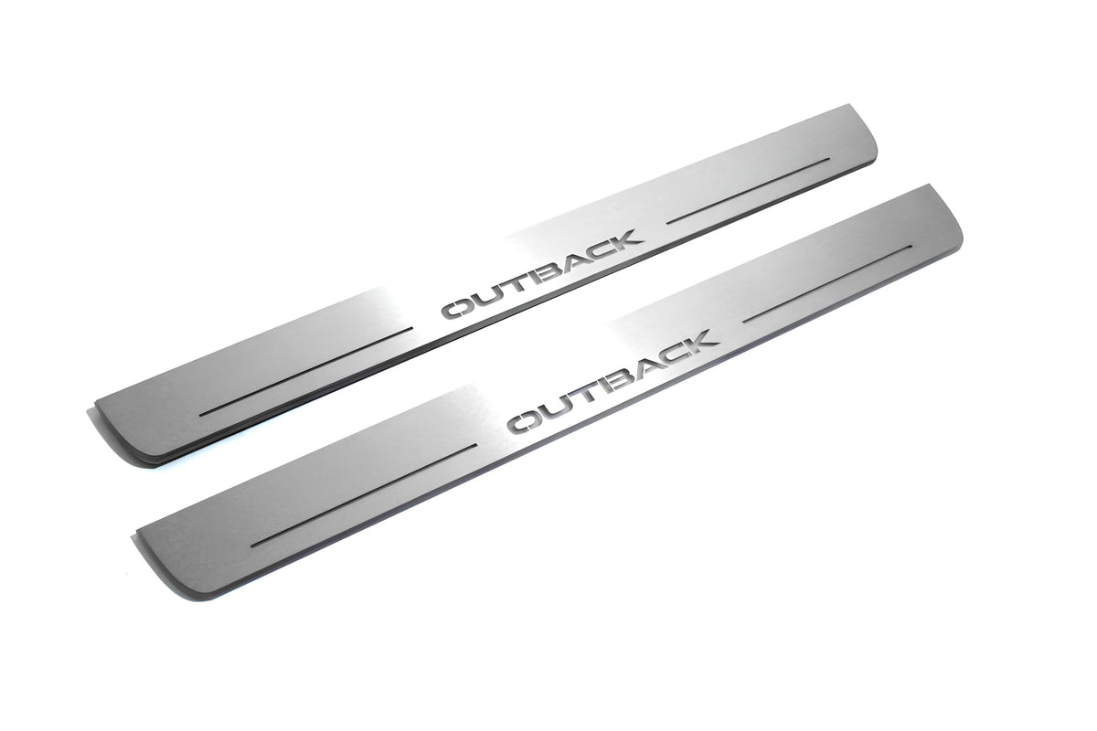 LED door sill plates Subaru Outback IV 2009+ stainless steel with Outback logo