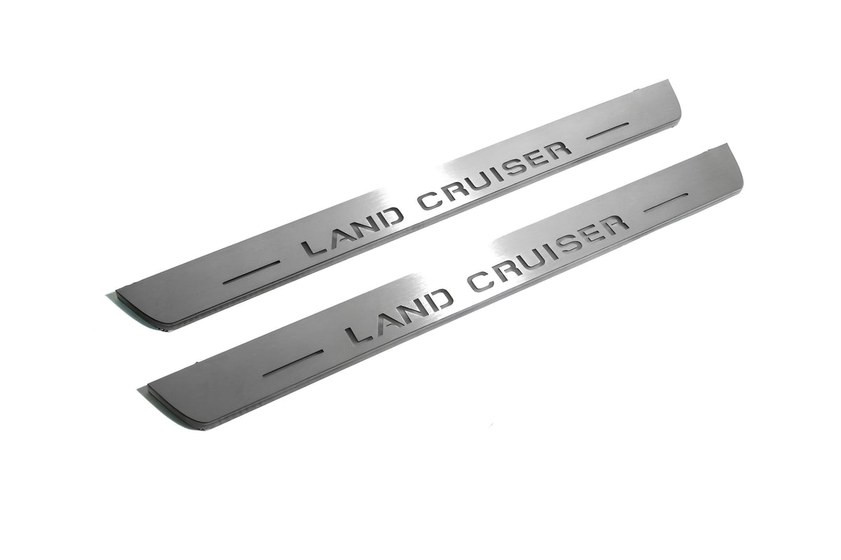 stainless steel LED door sill plates with Toyota LC 200 2007+ with Land Cruiser logo
