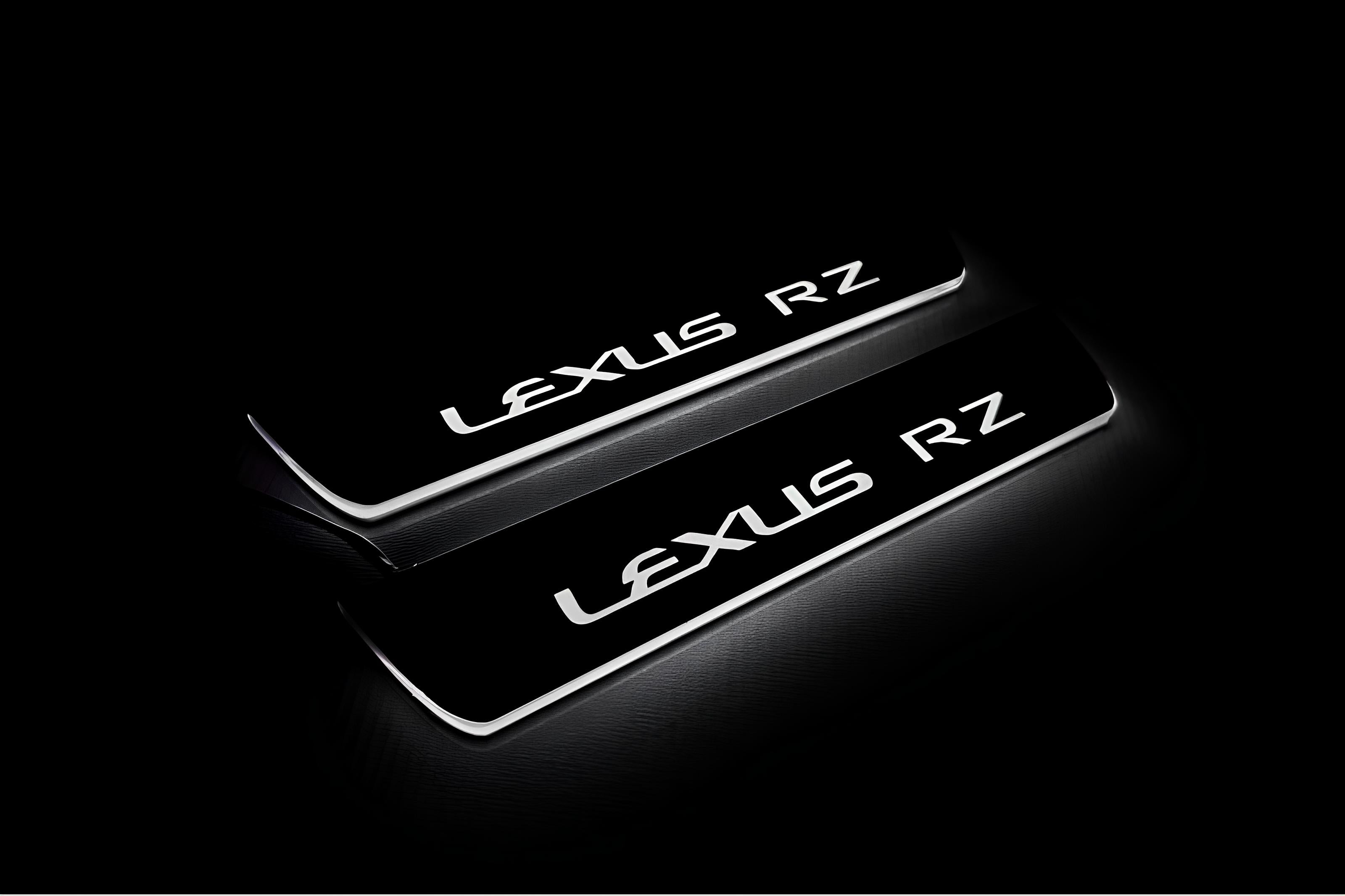 Illuminated LED Door Sill Tread Plates Lexus RZ 2022+ With Lexus RZ Logo Lexus Led Door Sills decoinfabric