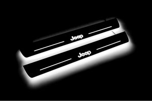 Illuminated LED Door Sill Tread Plates Jeep Grand Cherokee IV 2010-2021 With Jeep Logo Jeep Led Door Sills opdesign