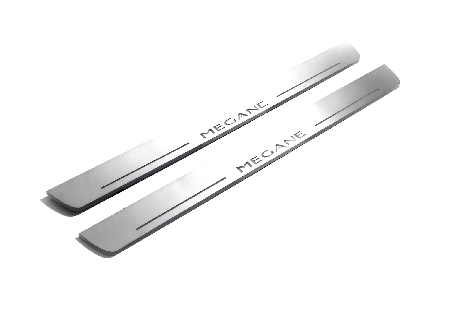 Renault Megane III 2009+ LED door sill plates in stainless steel with Megane logo