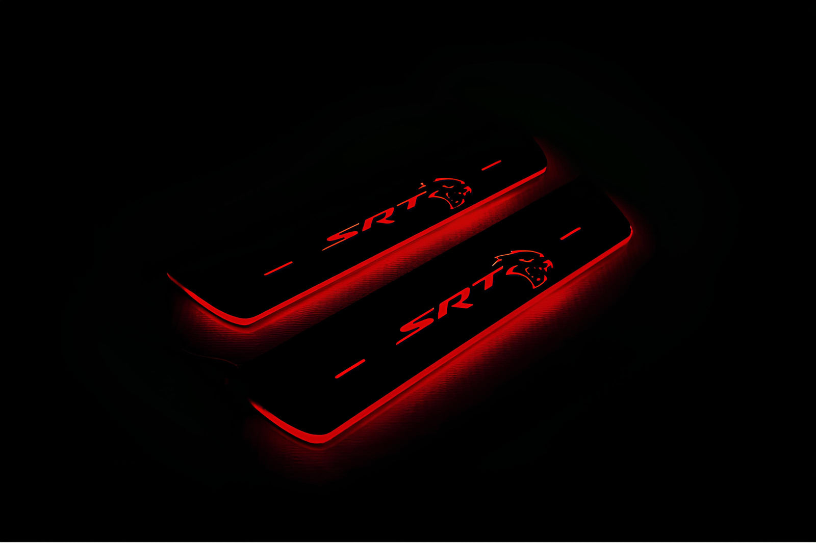 Chrysler 300C II LD 2011+ stainless steel LED door sill plates with SRT HELLCAT logo