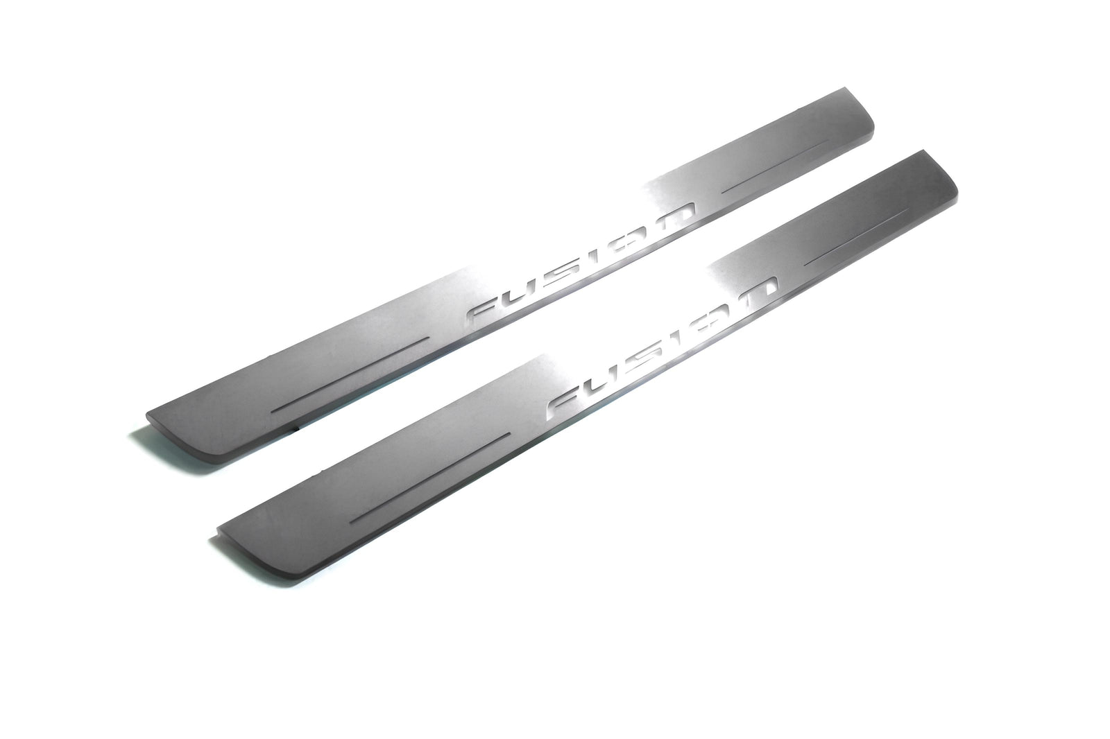 LED door sill plates Ford Fusion II CD4 2012+ in stainless steel with Fusion logo