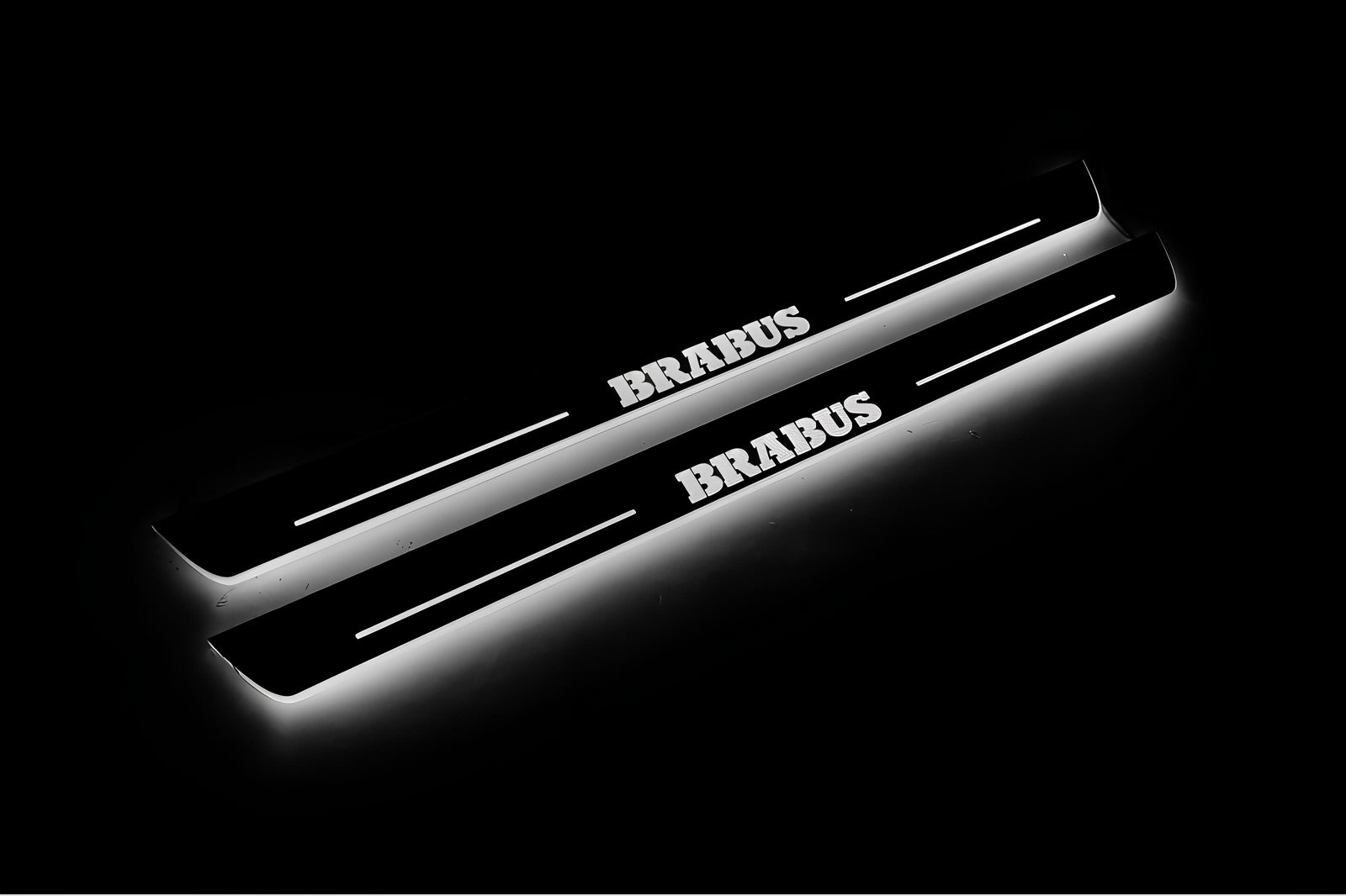 stainless steel LED door sill plates with Smart Fortwo III 2014+ with Brabus logo
