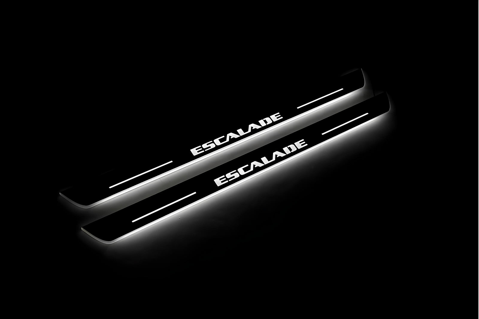 Cadillac Escalade IV 2014+ entry guards in stainless steel with Escalade logo