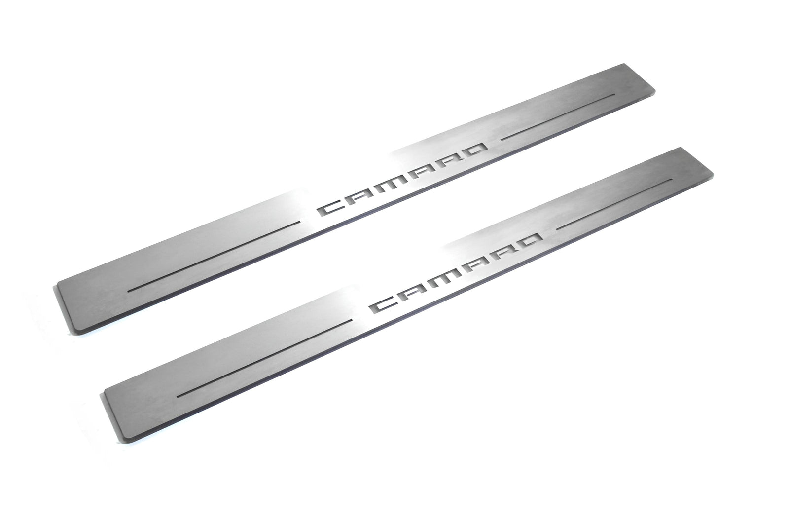 LED door sill plates Chevrolet Camaro VI 2016+ in stainless steel with Camaro logo