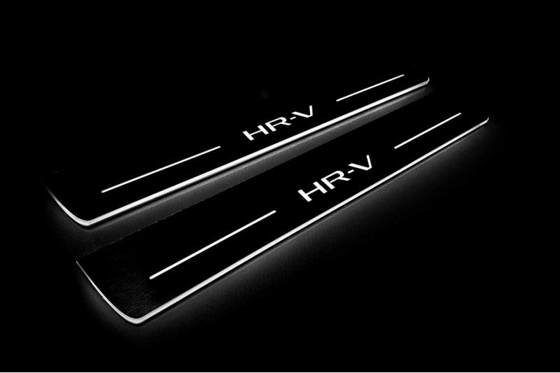 Honda HR-V III 2021+ illuminated entry guards in stainless steel with HR-V logo