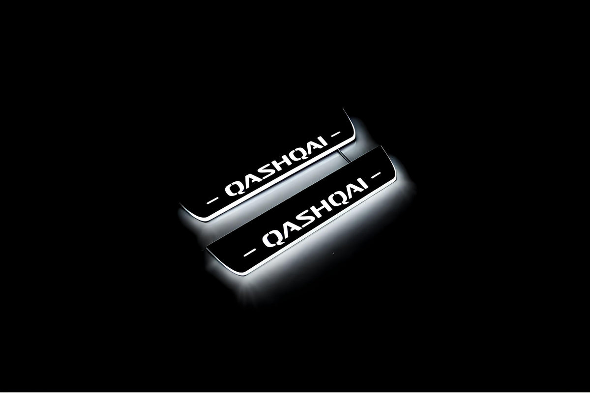 LED door sill plates Nissan Qashqai III J12 2021+ in stainless steel with Qashqai logo