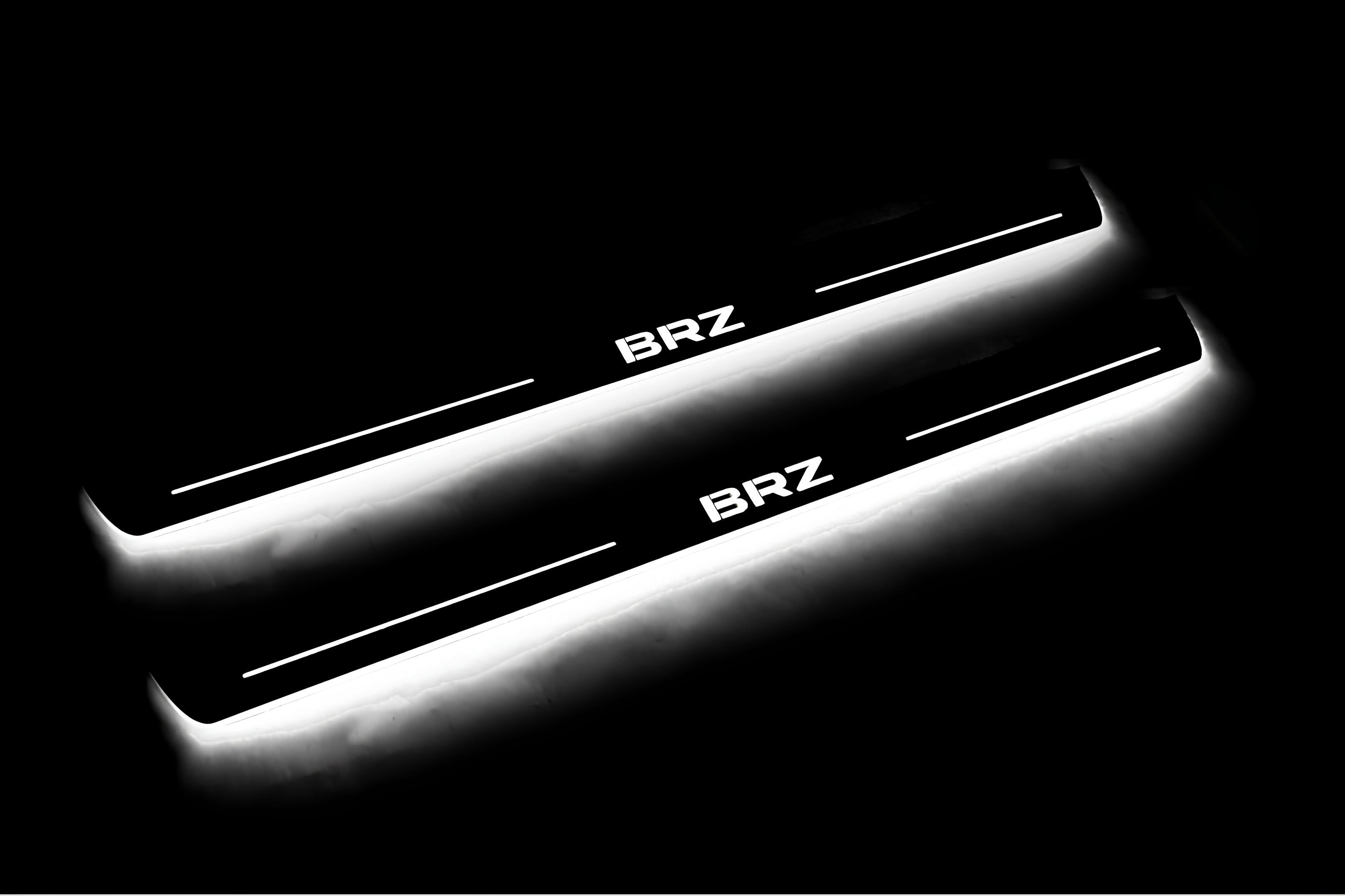 Illuminated LED Door Sill Tread Plates Subaru BRZ 2011+ With BRZ Logo Subaru Led Door Sills opdesign