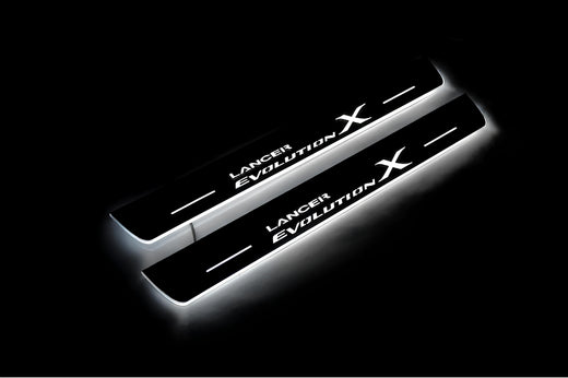Mitsubishi Lancer Evolution X 2007–2016 — Stainless LED Door Sills — Lancer Evolution X Logo