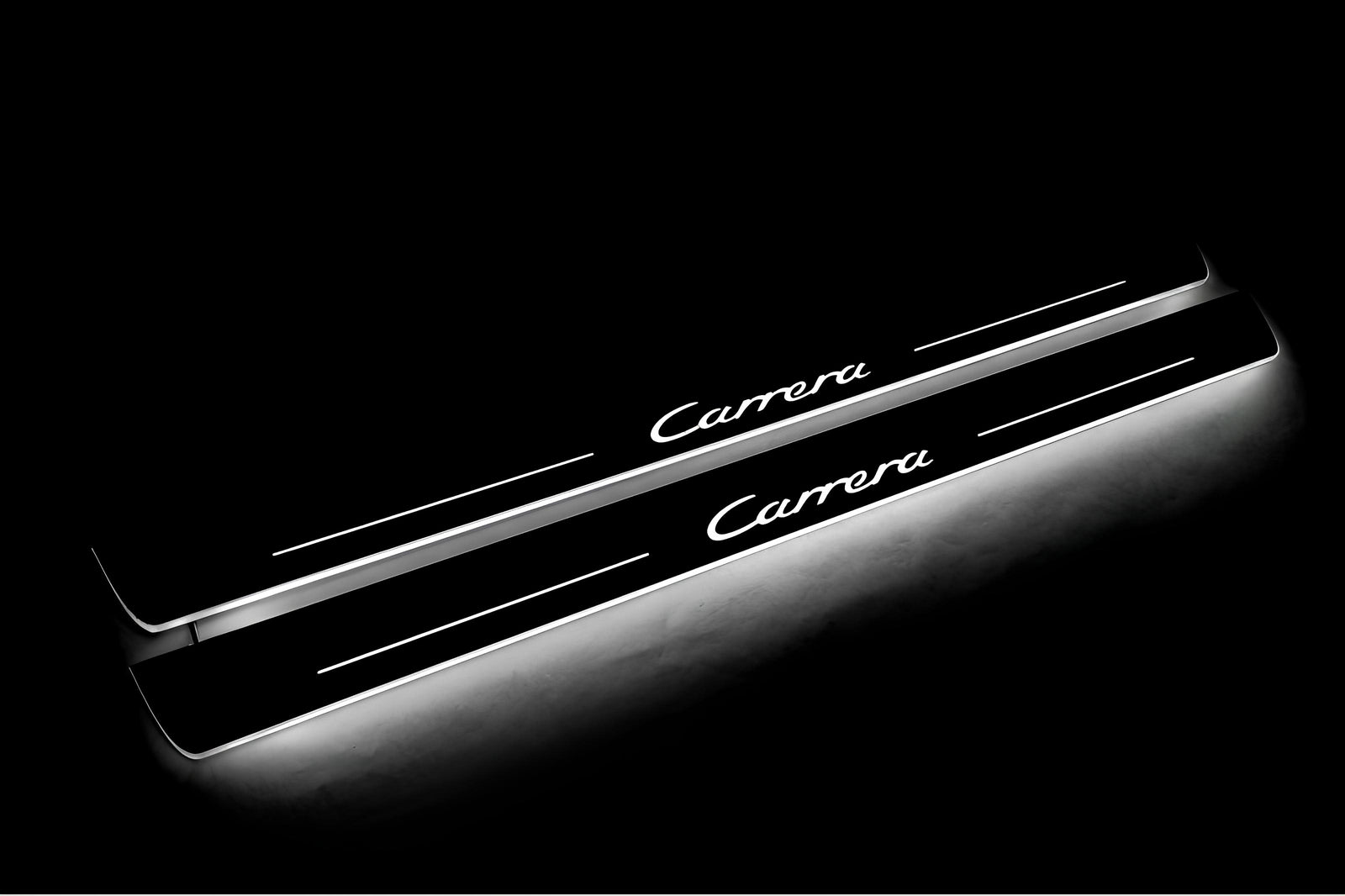 Porsche 911 (996) 1997+ LED door sill plates in stainless steel with Carrera logo