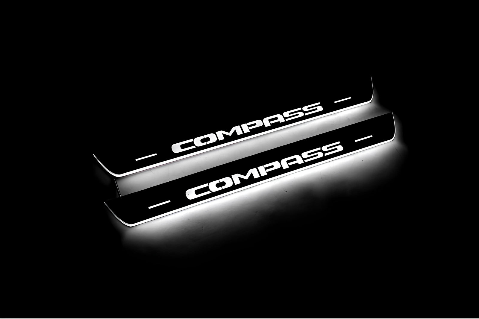 Jeep Compass II 2016+ stainless steel illuminated entry guards with Compass logo