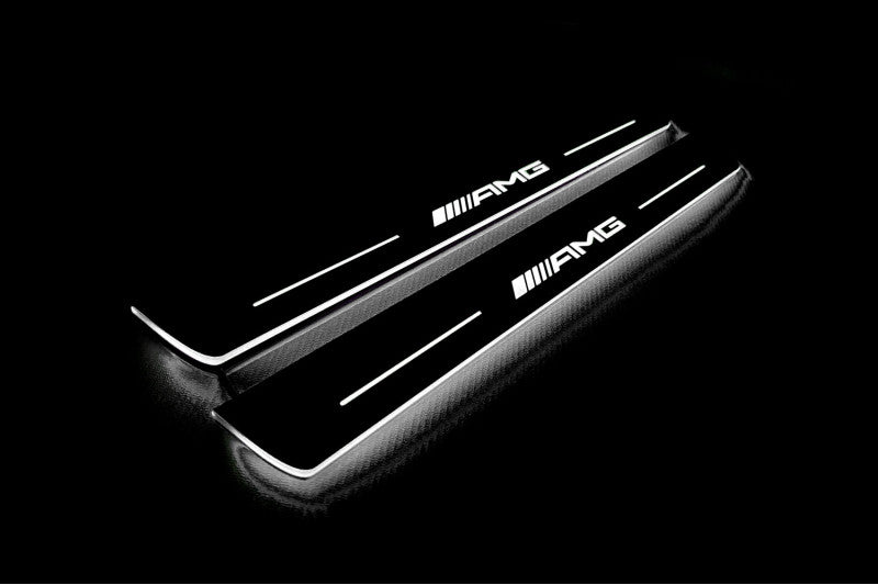 Mercedes G-Class W464 2018+ illuminated entry guards in stainless steel with AMG logo