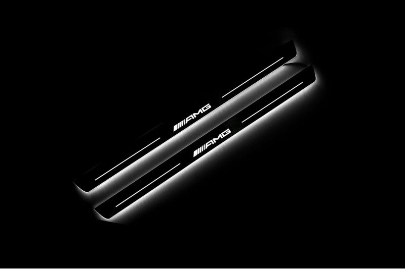 Mercedes E W213 Coupe 2016-2024 LED Door Sills Illuminated Scuff AMG Logo Stainless Steel Entry Guards Door Sills opdesign