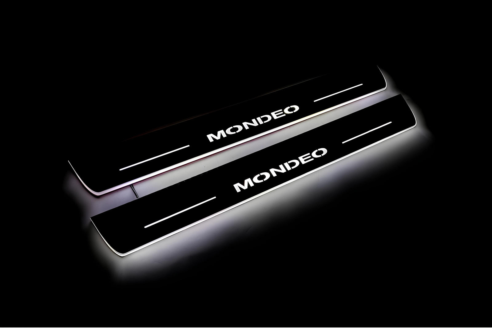 LED door sill plates Ford Mondeo IV 2007+ in stainless steel with Mondeo logo